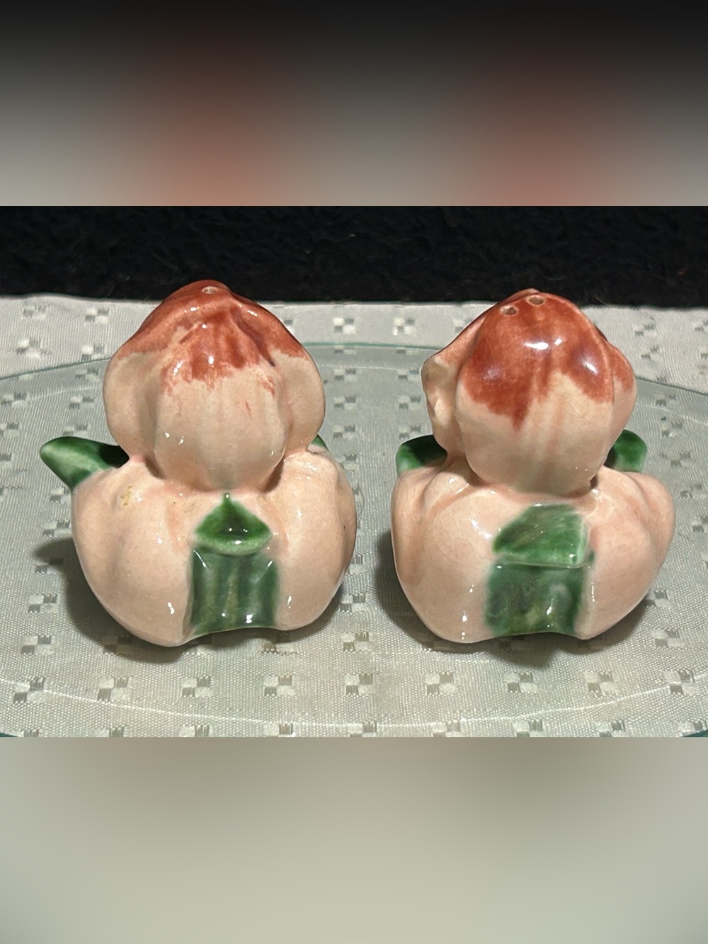 Mid Century Ceramic Pink Flower Bud Salt/ Pepper Shaker Japan Hand Painted
